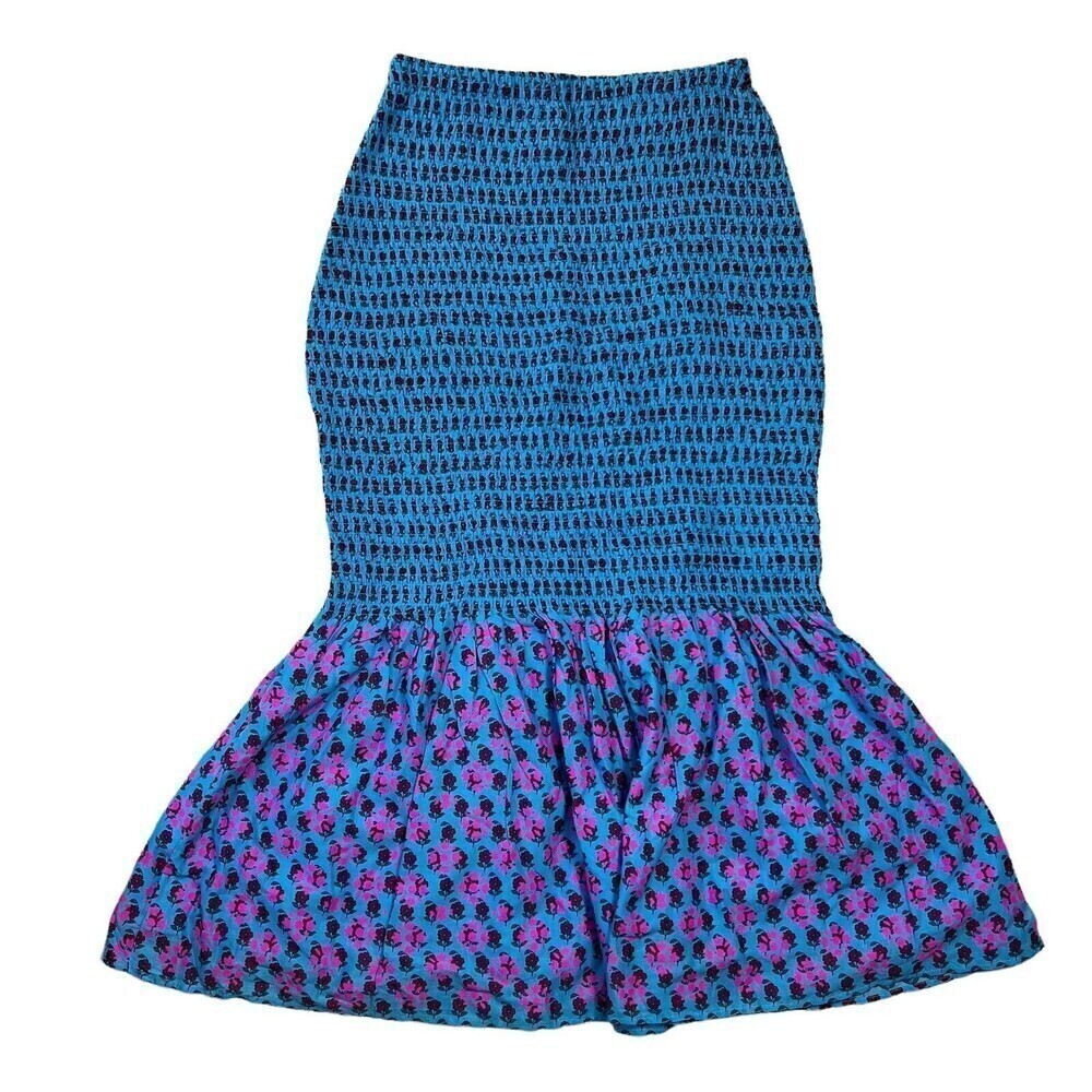 J.Crew Smocked Mermaid Midi Skirt Size 4 Blue Floral Monaco Blue Iris NWT